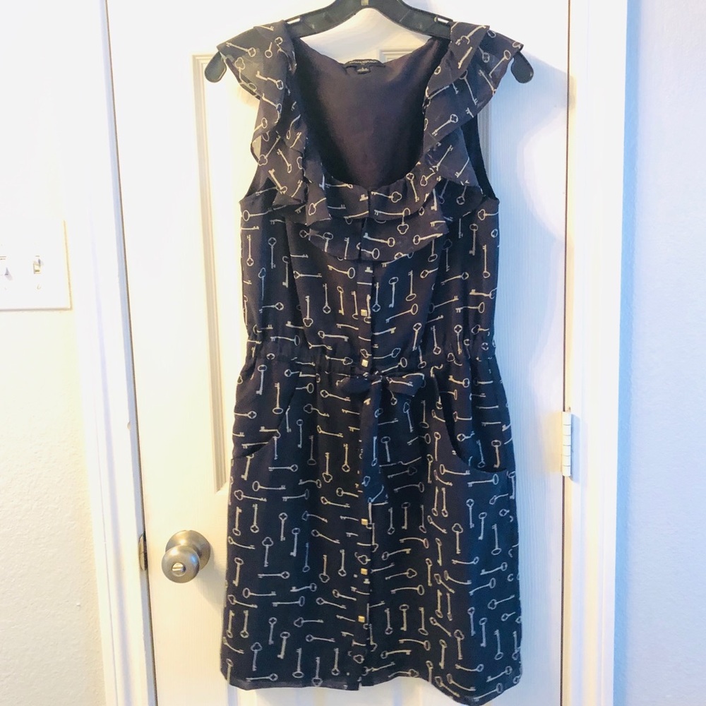 Banana Republic Key Print Navy Button Up Dress